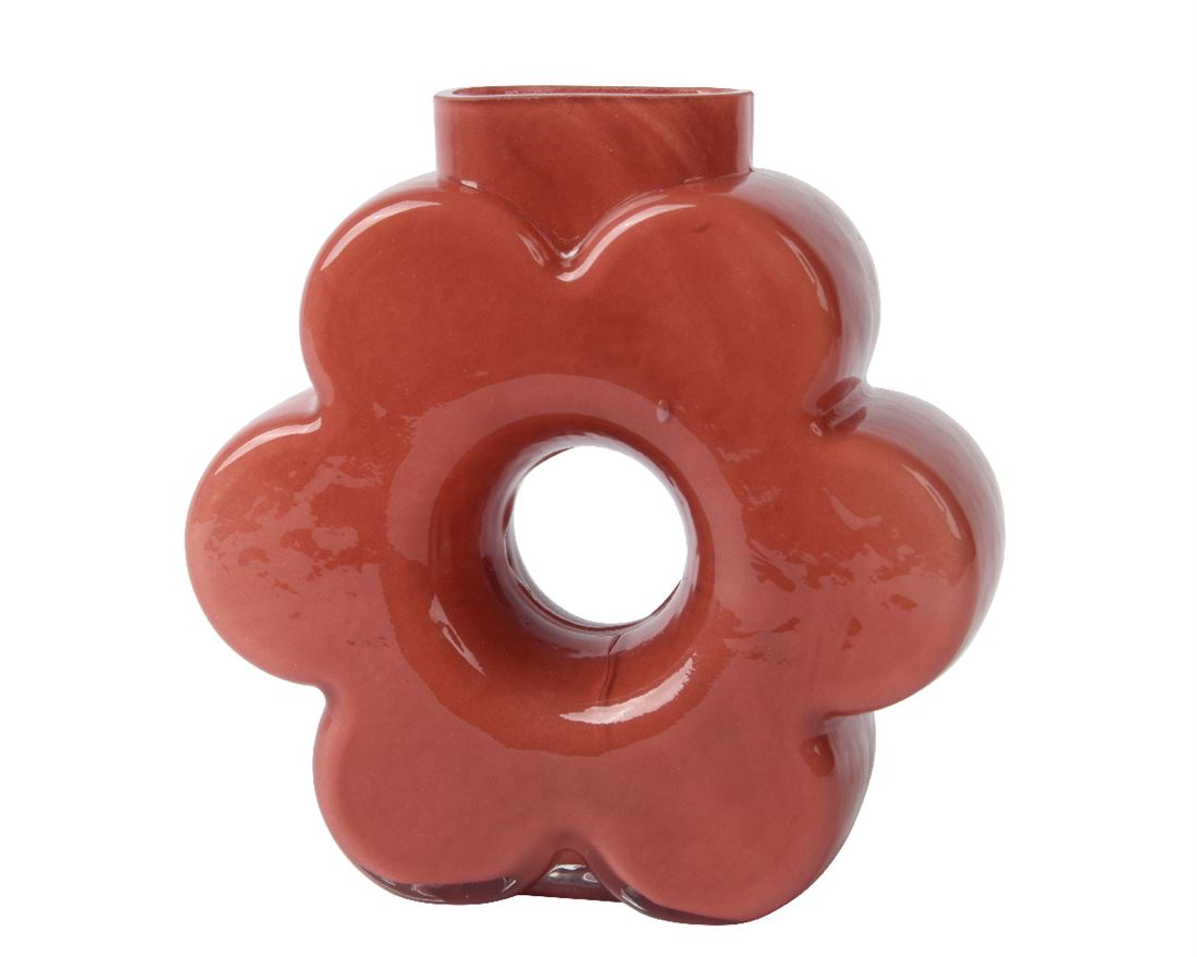 Jarra Vidro Flor Vermelho 15cm