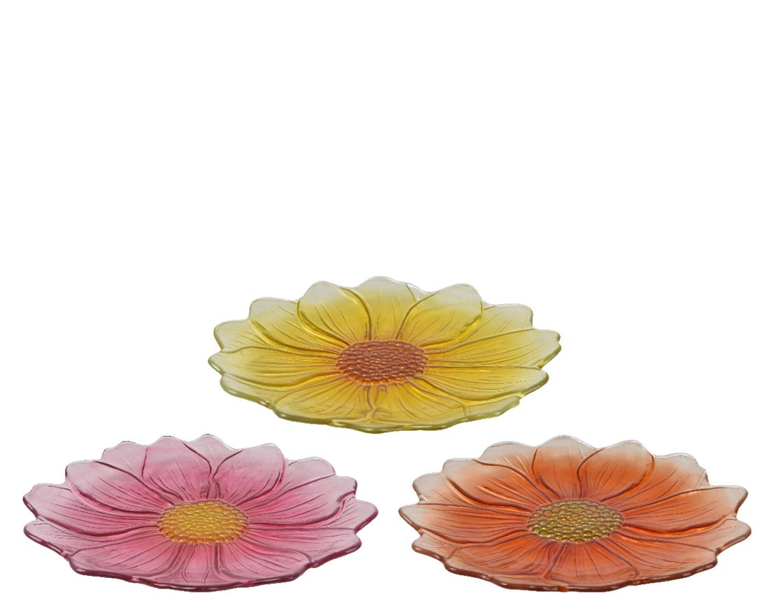 Prato Vidro Flor Sortido 36cm