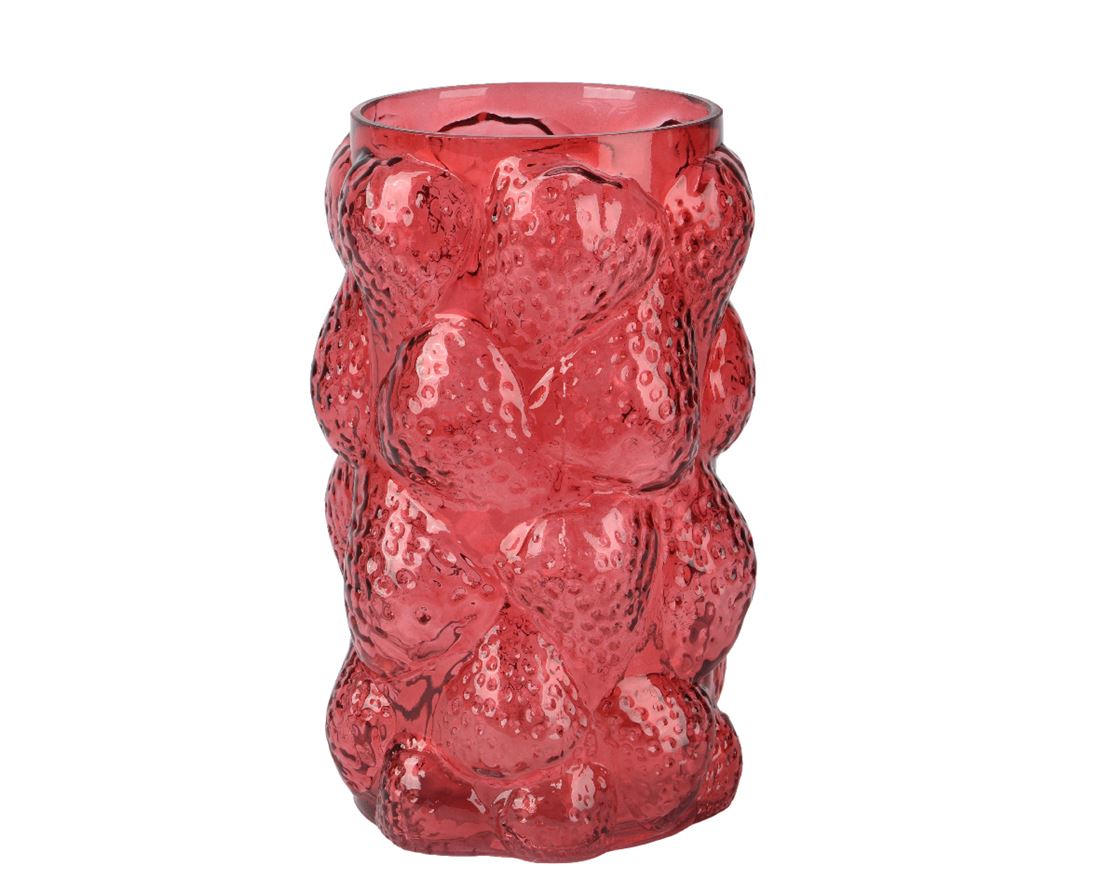 Jarra Vidro Morangos Vermelho 15x23cm