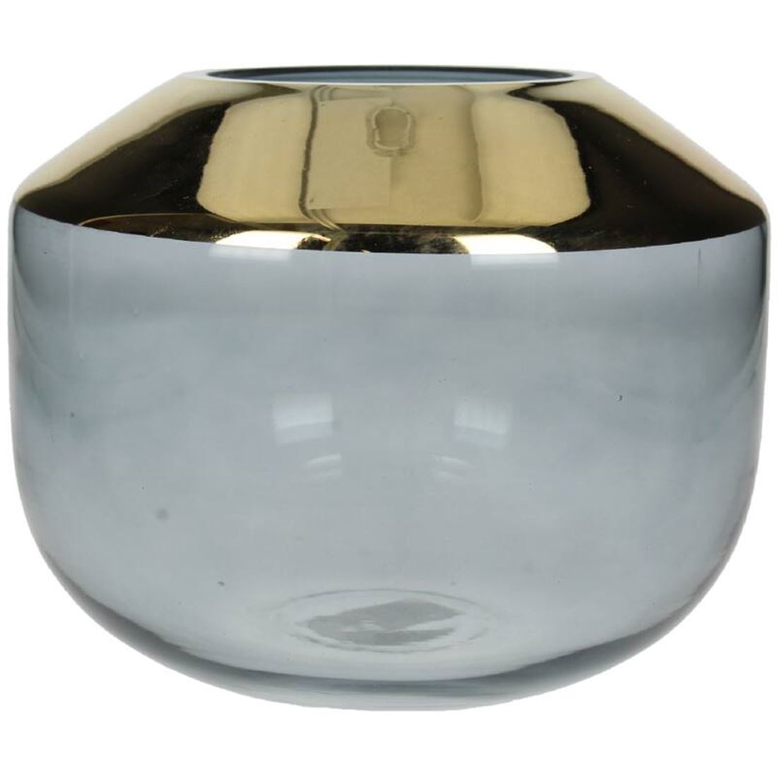 Vaso Vidro Transparente c/Rebordo Dourado 18x15cm