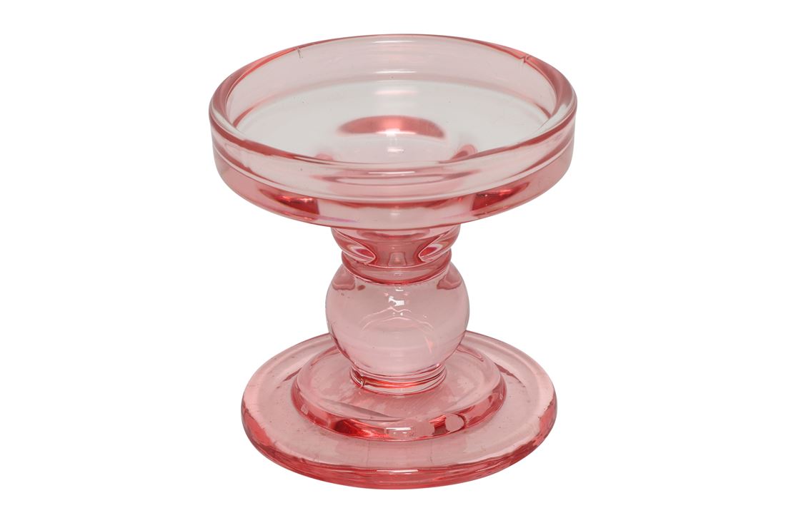 Castiçal Vidro Cleo Rosa 8.5cm