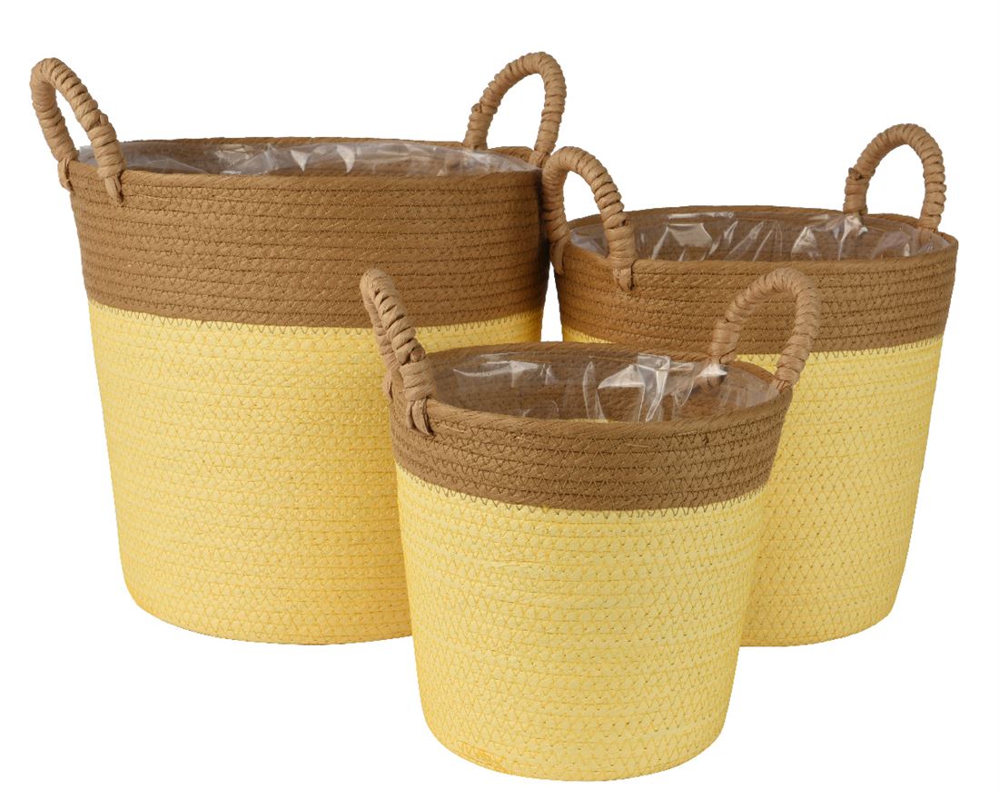 Conjunto Cestos Corda Natural/Amarelo 3pc