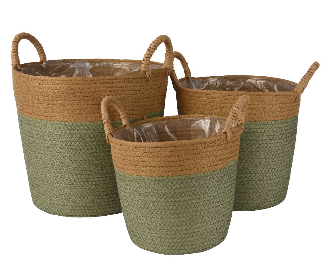 Conjunto Cestos Corda Natural/Verde 3pc