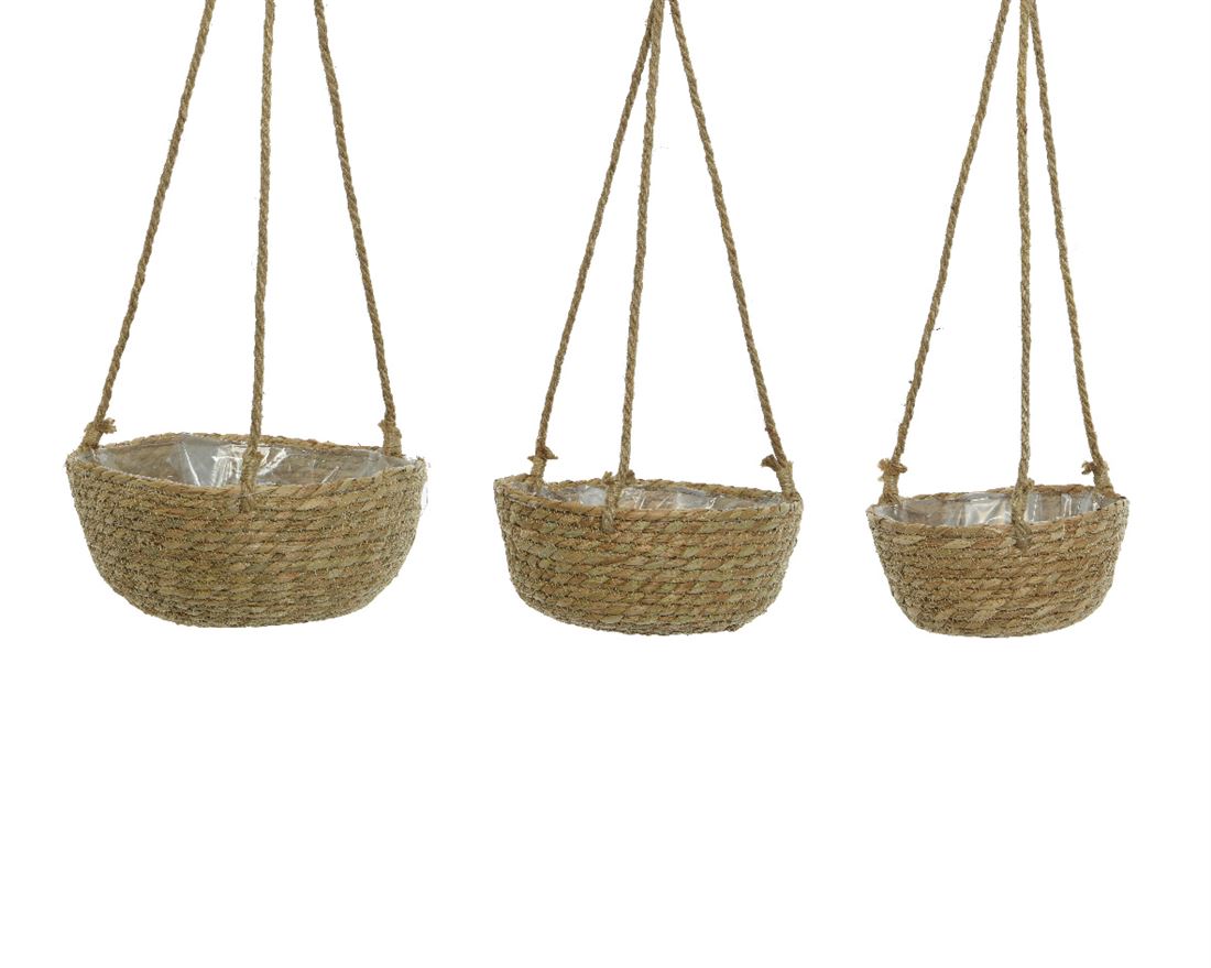 Floreira Cesto Corda Natural Suspenso 3pc