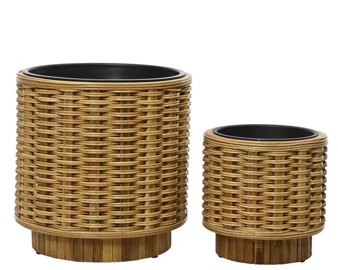 Floreira Vime Redonda c/Vaso Preto 43x45cm