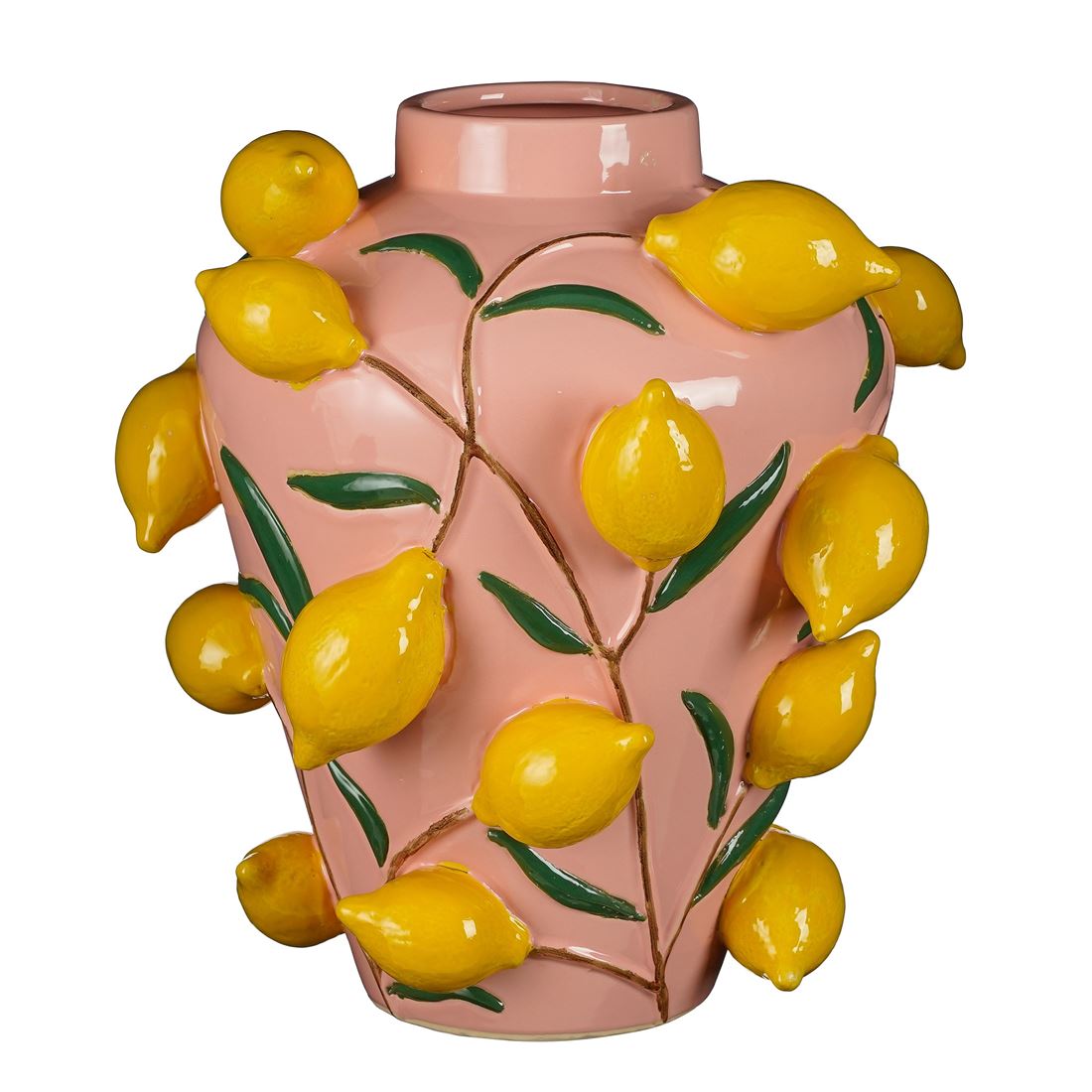 Jarra Rosa Claro c/Limões Amarelos 38x35cm