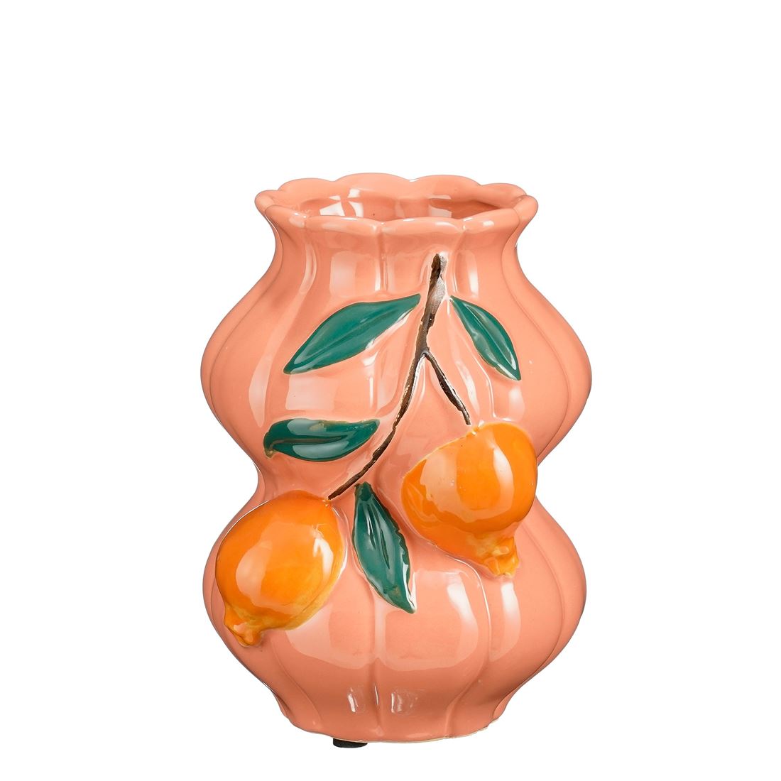Vaso Cerâmico Cali Rosa c/Laranja Embutida 19cm