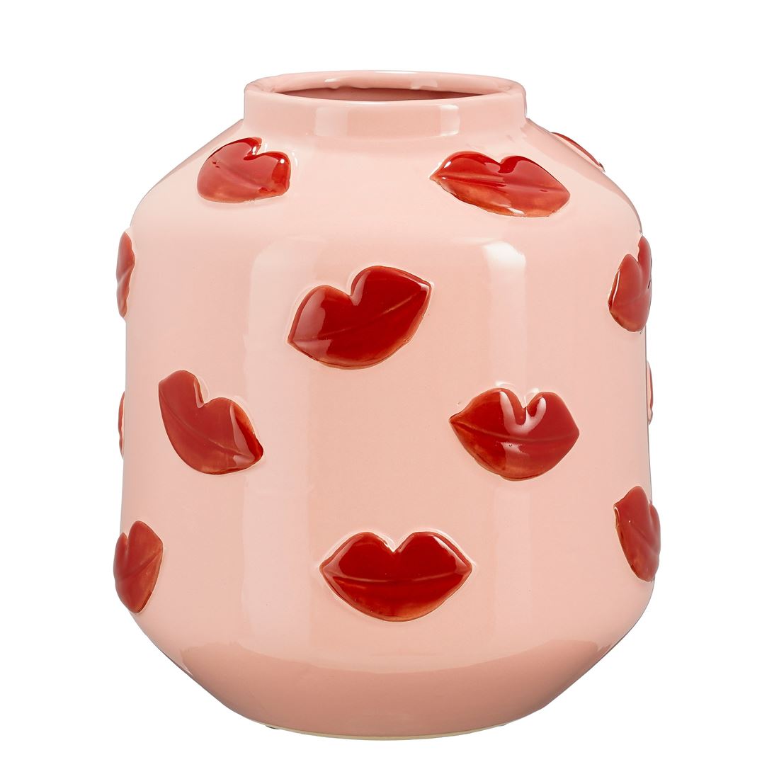 Vaso Cerâmico Rosa c/Lábios Vermelhos 30x27cm
