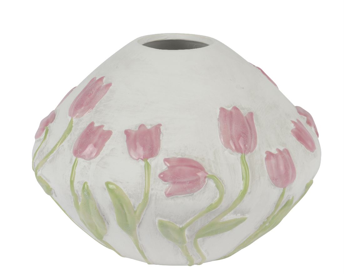 Jarra Branca c/Tulipas Rosa 23.5x16cm
