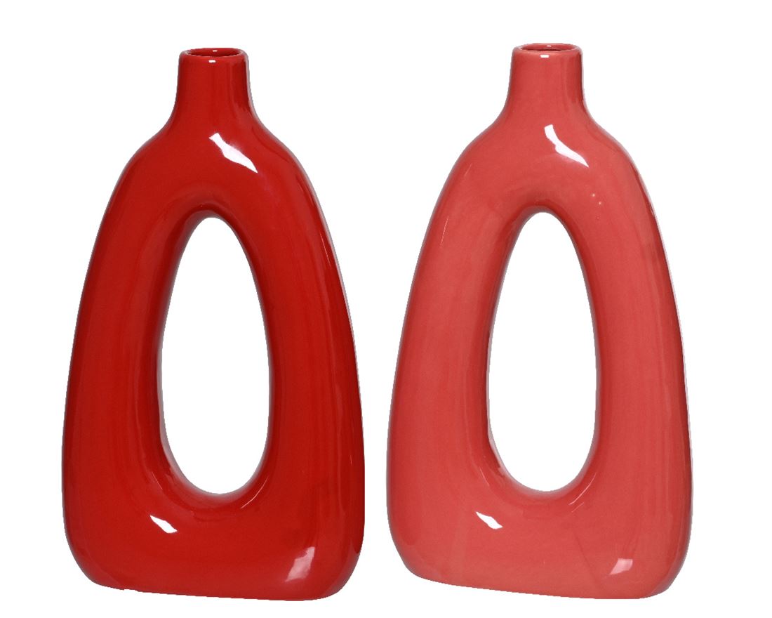 Jarra Cerâmica Aberta Vermelho/Rosa 18x32cm