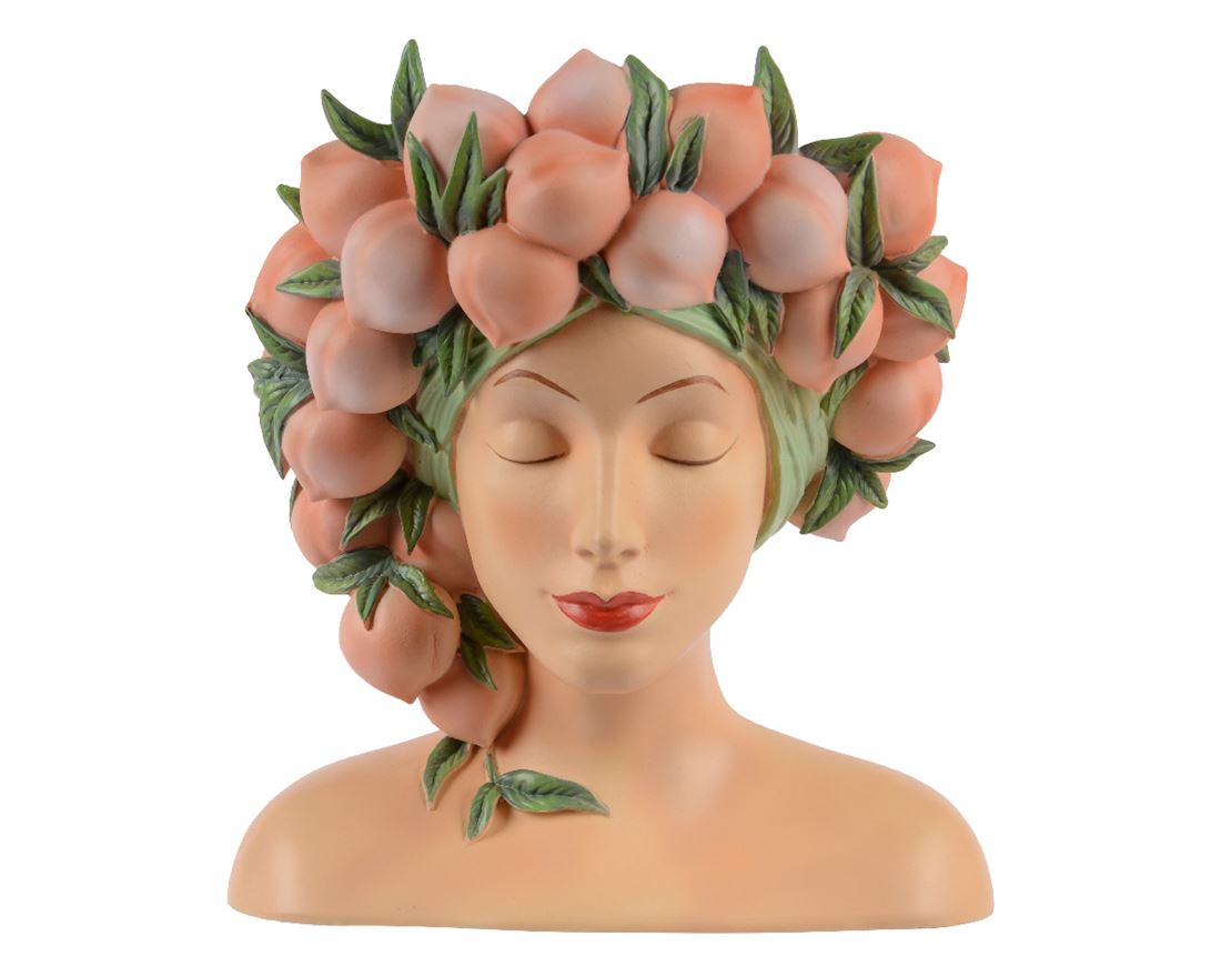 Floreira Busto Senhora c/Pêssegos 20x17x23cm