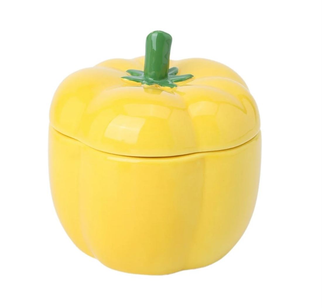 Pote Cerâmico c/Tampa Pimento Amarelo 12cm