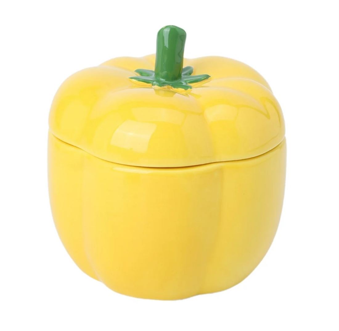 Pote Cerâmico c/Tampa Pimento Amarelo 15cm