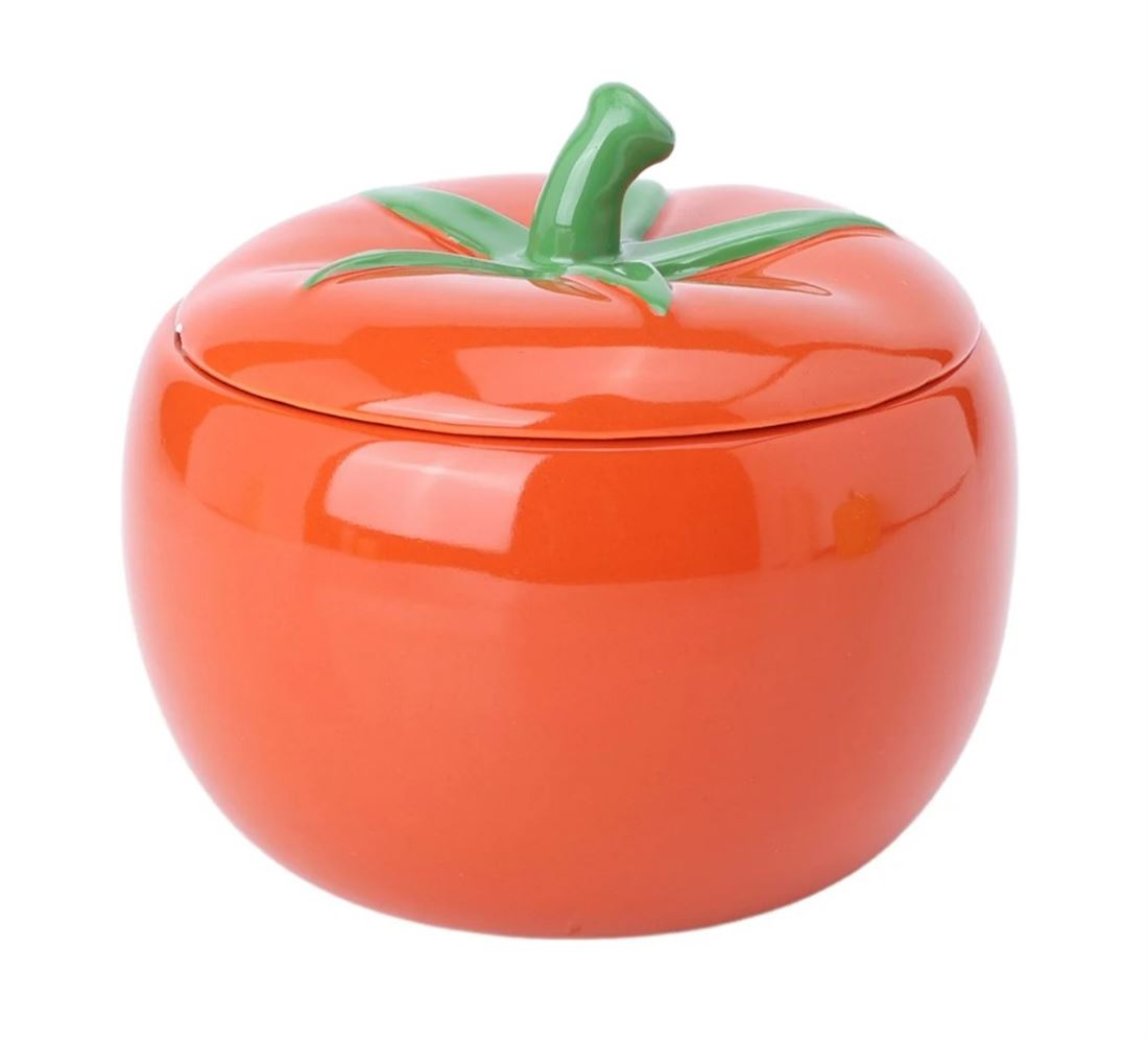 Pote Cerâmico c/Tampa Tomate Vermelho 15cm