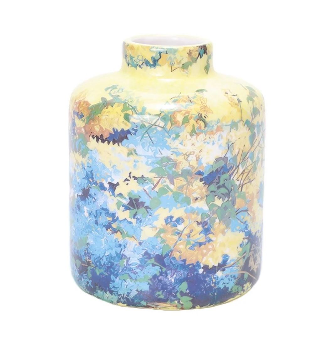 Jarra Cerâmica Pintado Colorido Azul 18cm