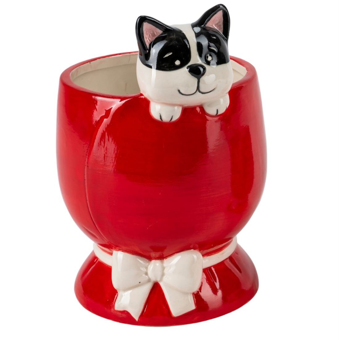 Vaso Cerâmico Vermelho Gatinha 12x17cm
