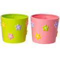 Vaso Cerâmico c/Flor Embutida Verde/Rosa 13cm