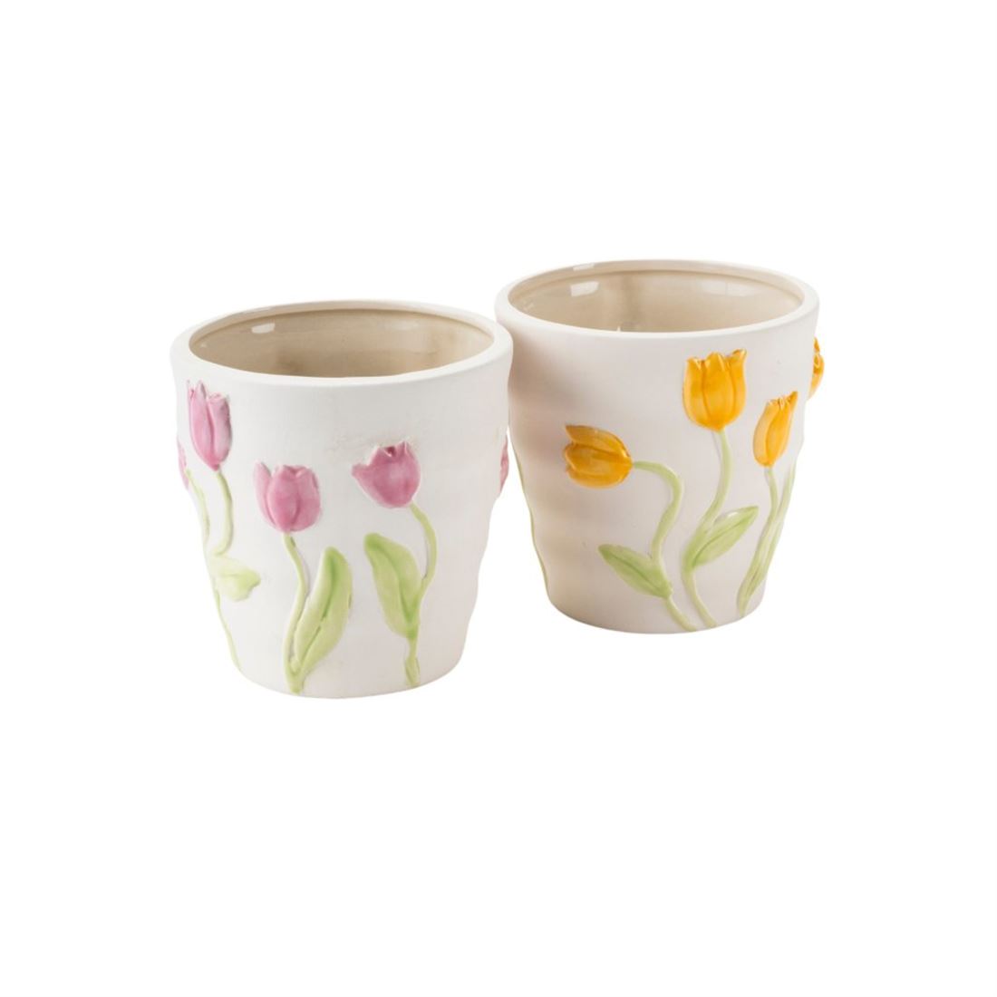 Floreira Cerâmica c/Tulipas Desenhadas Sortido 12cm