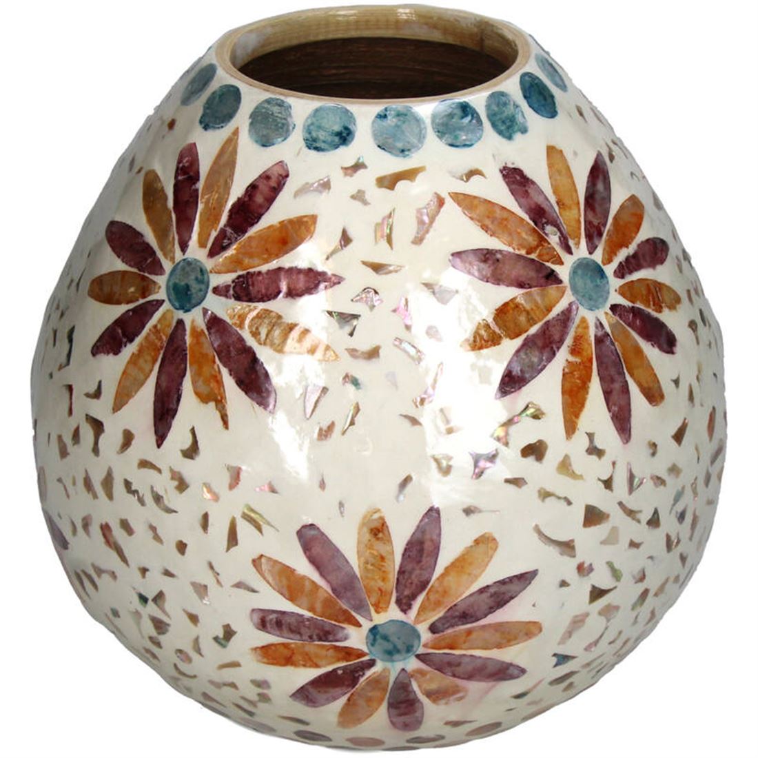 Vaso Capiz Branco Mosaicos 20x21cm