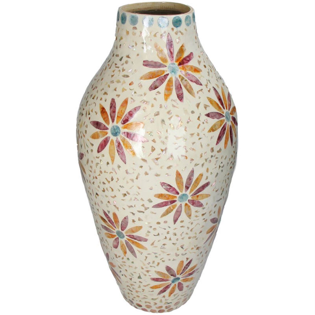 Vaso Capiz Branco Mosaicos 24x50cm