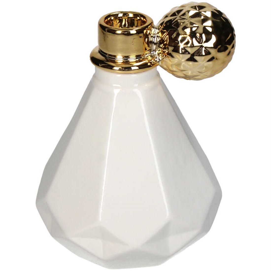 Vaso Garrafa Perfume Forma Diamante Branco 16cm
