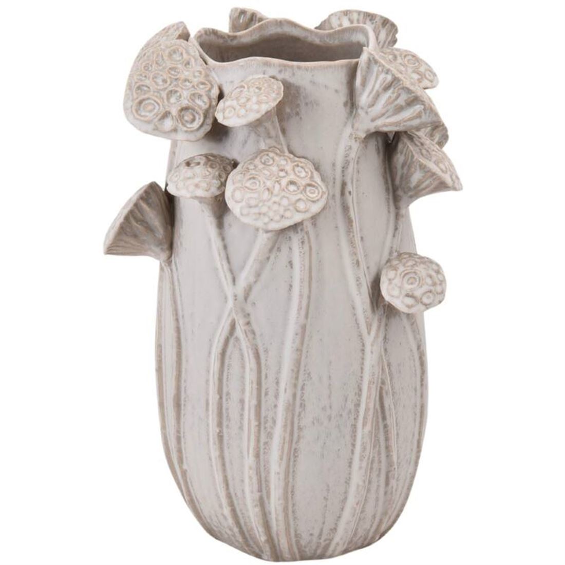 Jarra Cerâmica Lotus Branca 31x21x20cm