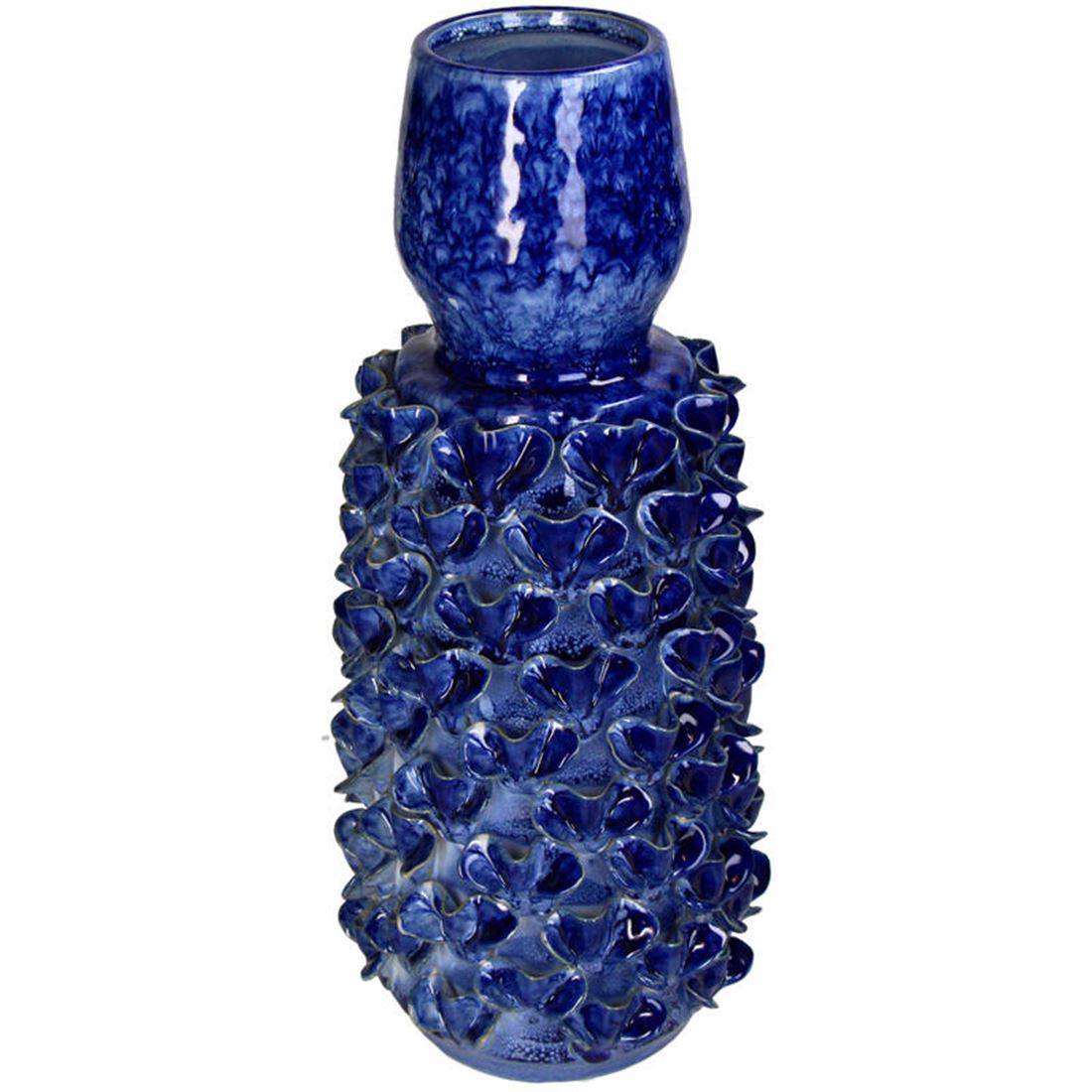 Jarra Cerâmica Relevo Azul 18x18x42cm