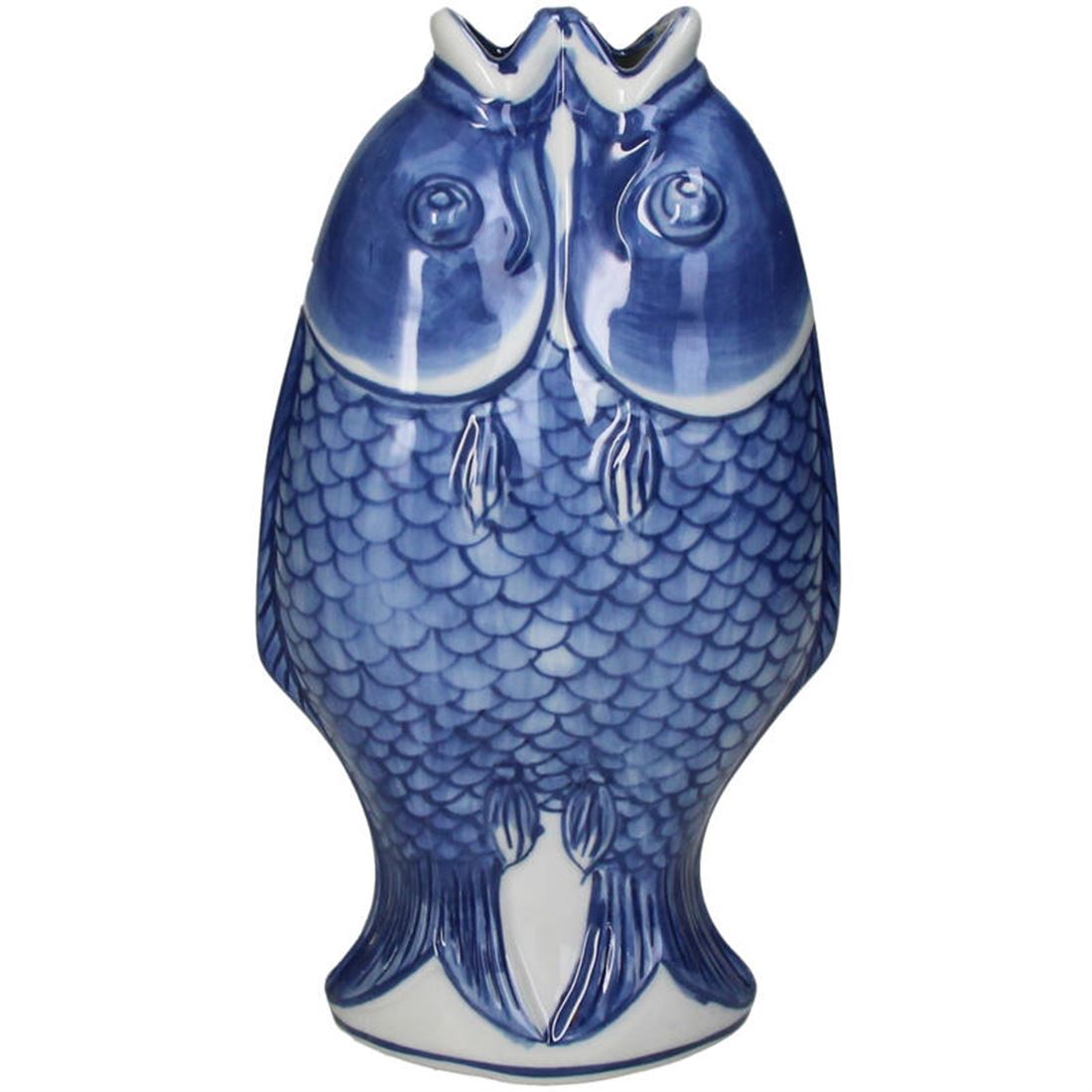 Jarra Porcelana Peixes Azul 27x15cm
