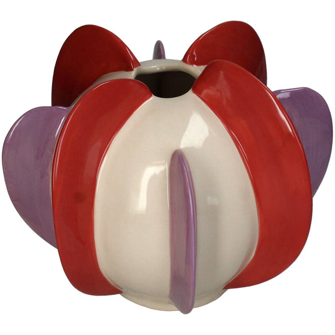 Vaso Cerâmico Listrado Bege/Vermelho/Roxo 27cm