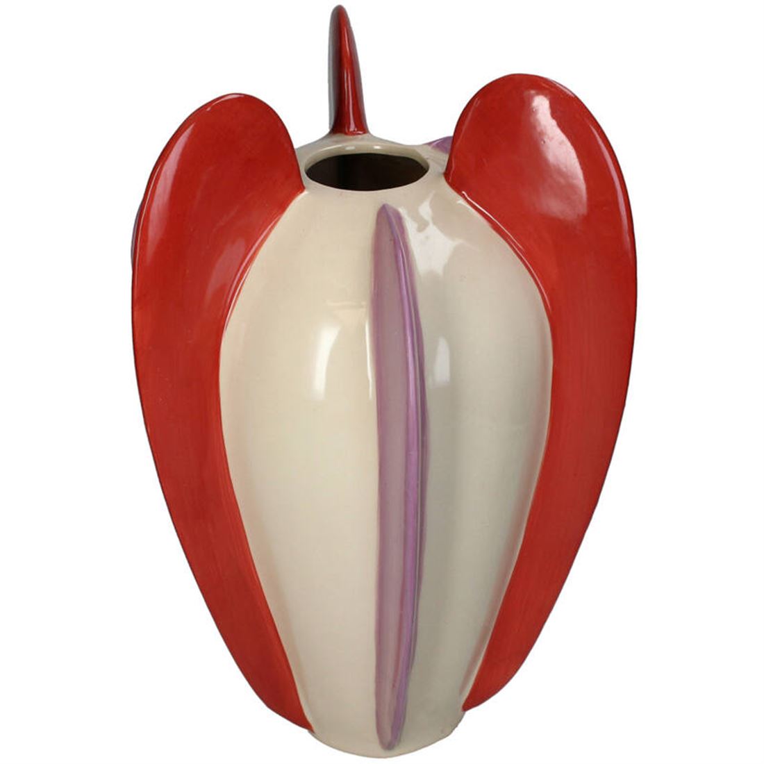 Vaso Cerâmica Listrado Bege/Vermelho/Roxo 38cm