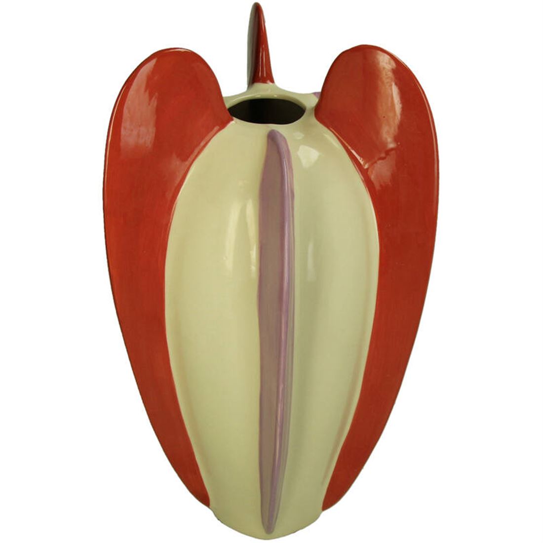 Vaso Cerâmico Listrado Amarelo/Vermelho/Roxo 38cm