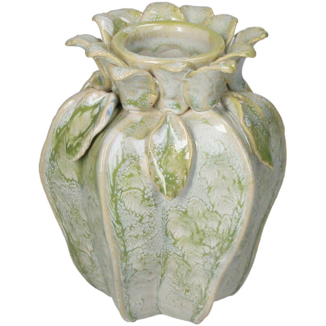 Vaso Cerâmico Pétalas Verde 11x10x15cm