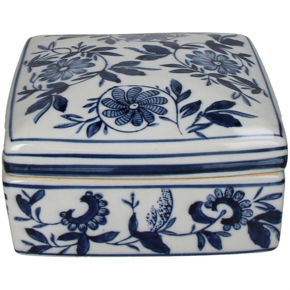 Caixa Porcelana Branco Floreado Azul 12x19cm