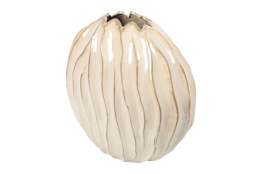 Vaso Cerâmico Baron Listrado Creme 42x41x20cm