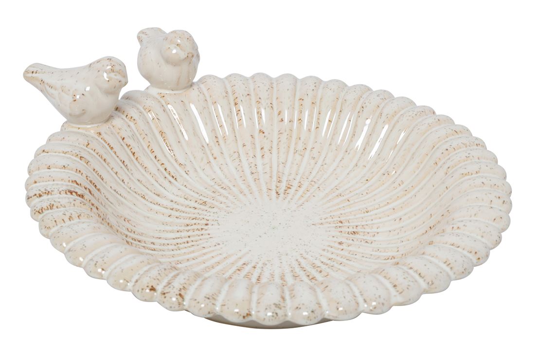 Prato Cerâmico Coco c/Pássaros Branco 26x9cm