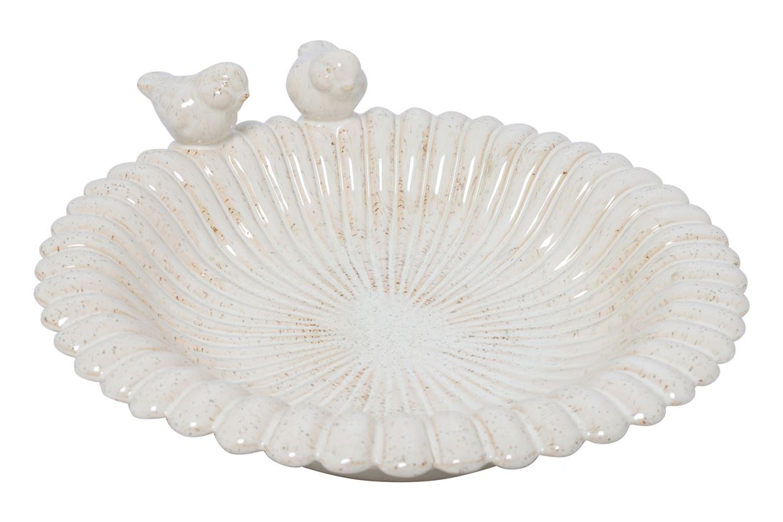 Prato Cerâmico Coco c/Pássaros Branco 31x11cm