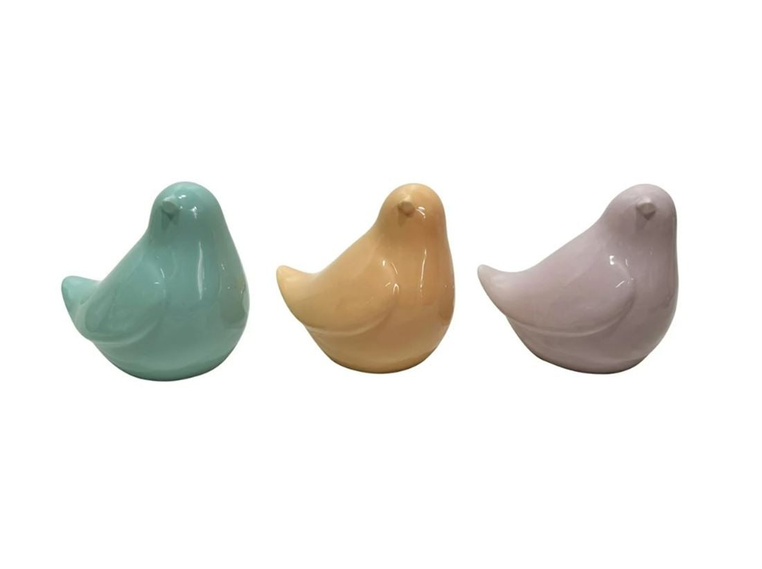 Pássaro Cerâmica Azul/Amarelo/Rosa Sortido 11cm