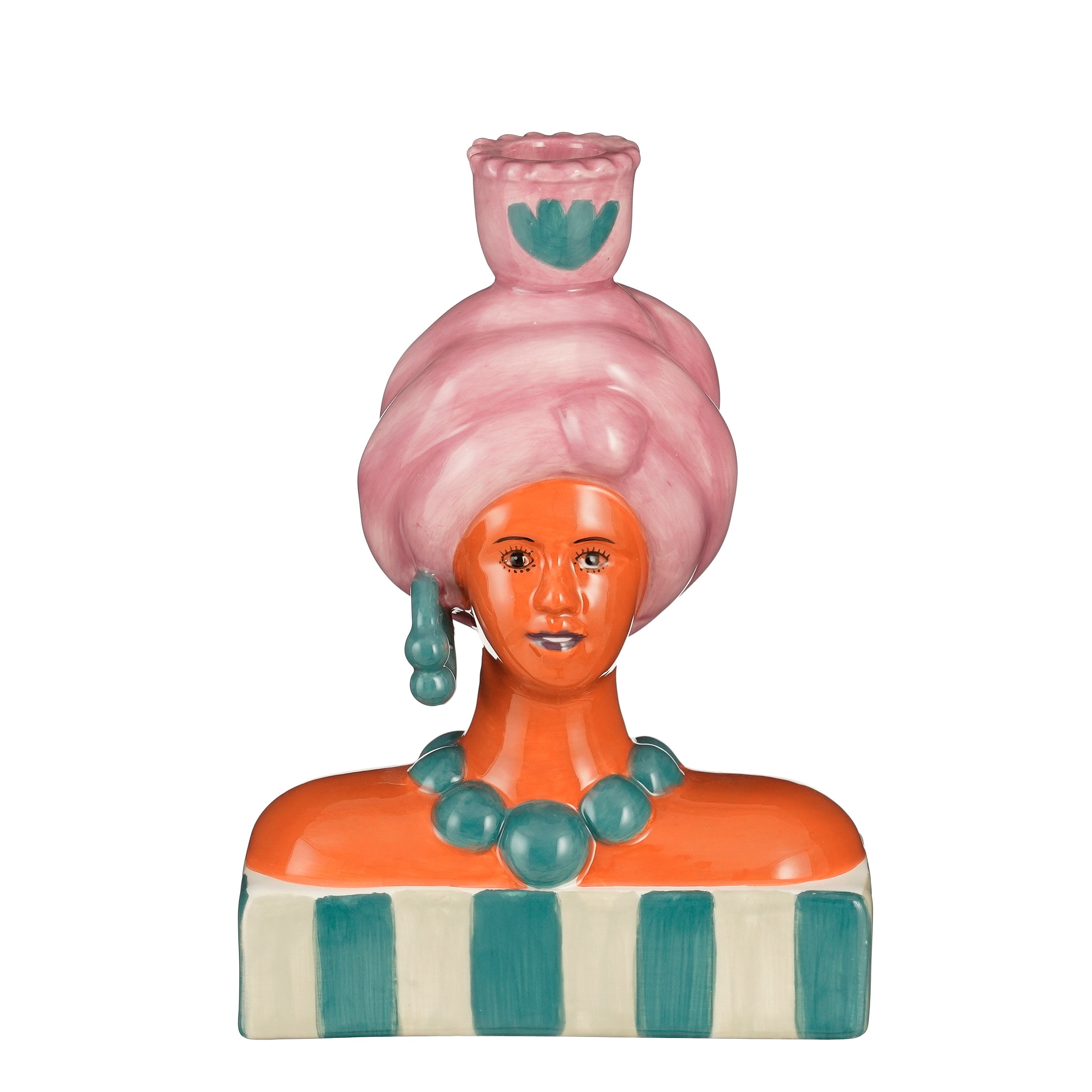 Candelabro Busto Feminino Colorido 15x8x21cm