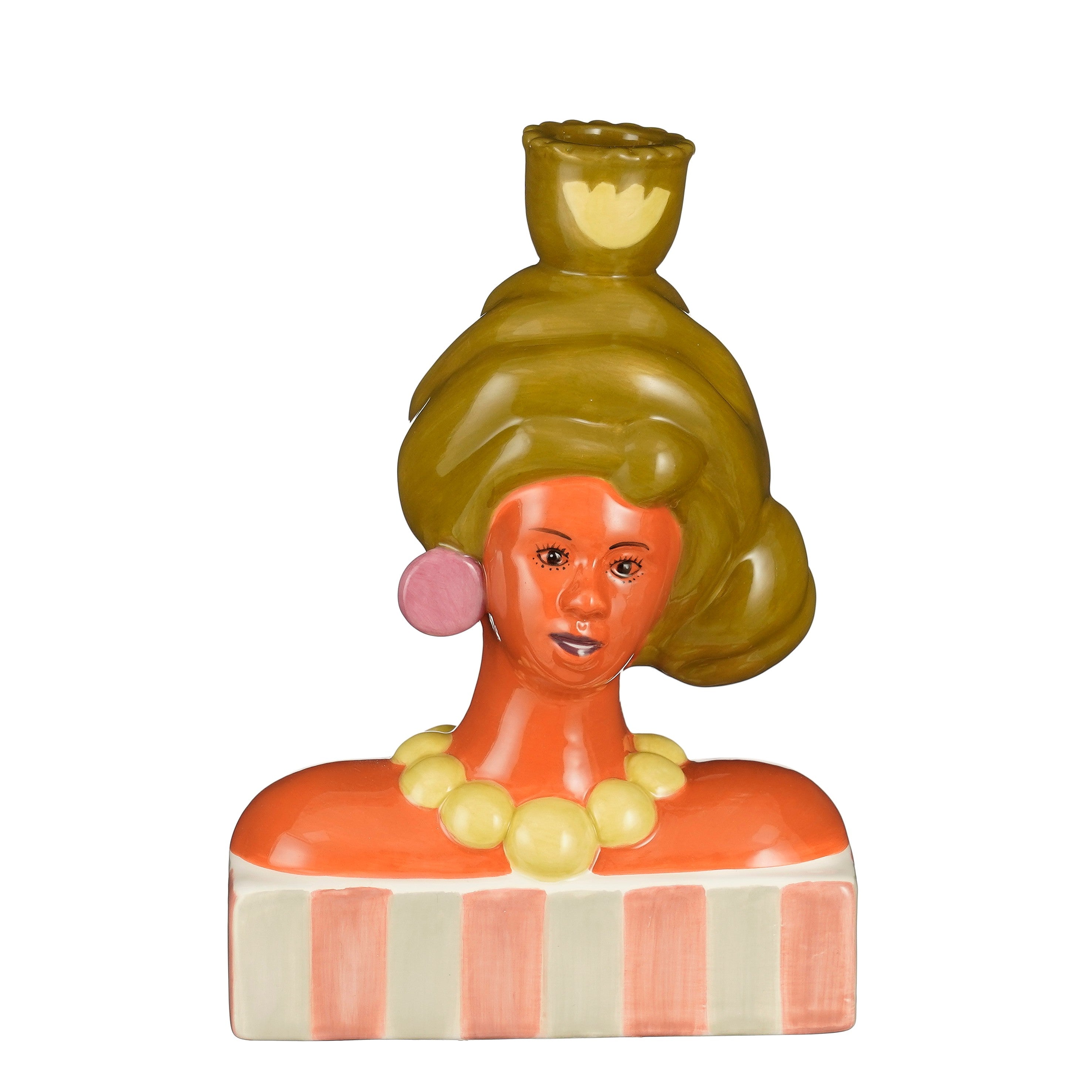 Candelabro Busto Feminino Rosado 15x8x21cm
