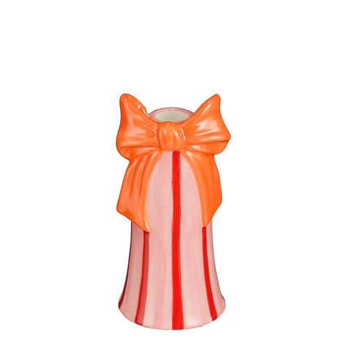 Candelabro Rosa c/Laço Laranja 17x8cm