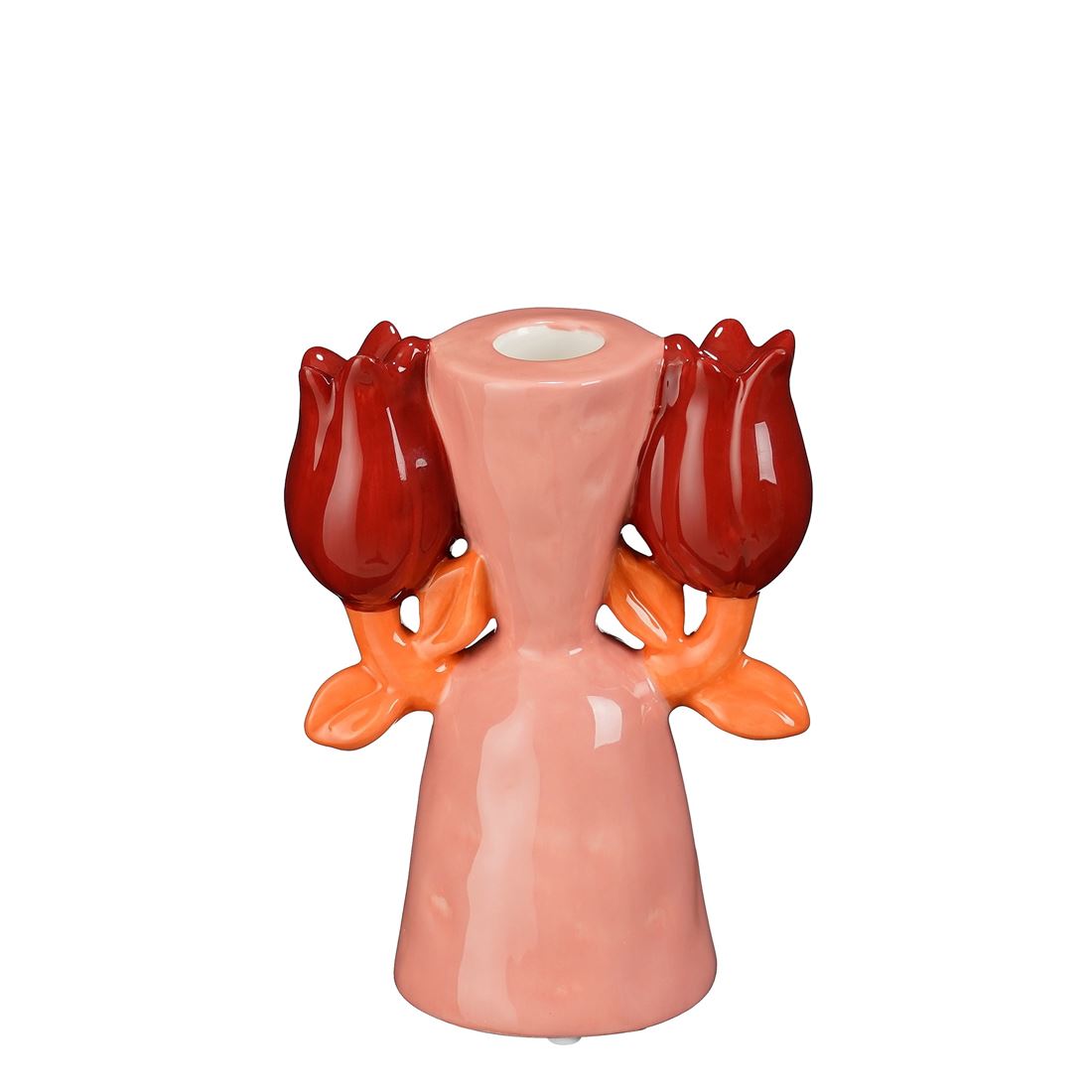 Candelabro Rosa c/2 Tulipas Vermelhas 16x12cm