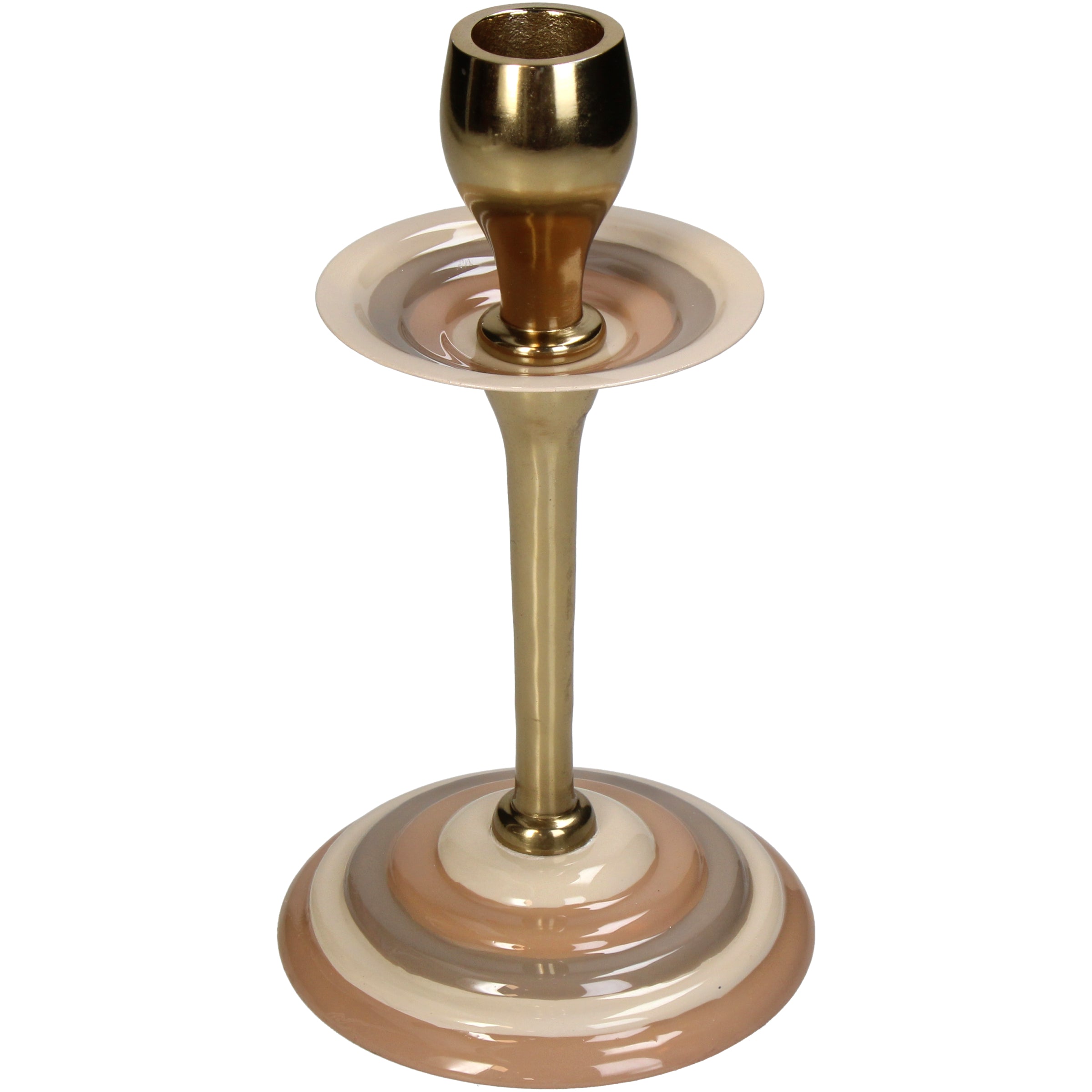 Candelabro Alumínio Lines Dourado/Bege 18x10cm