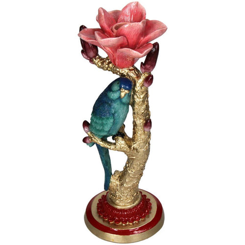 Candelabro Haste Dourada c/Flor & Pássaro 27x10cm