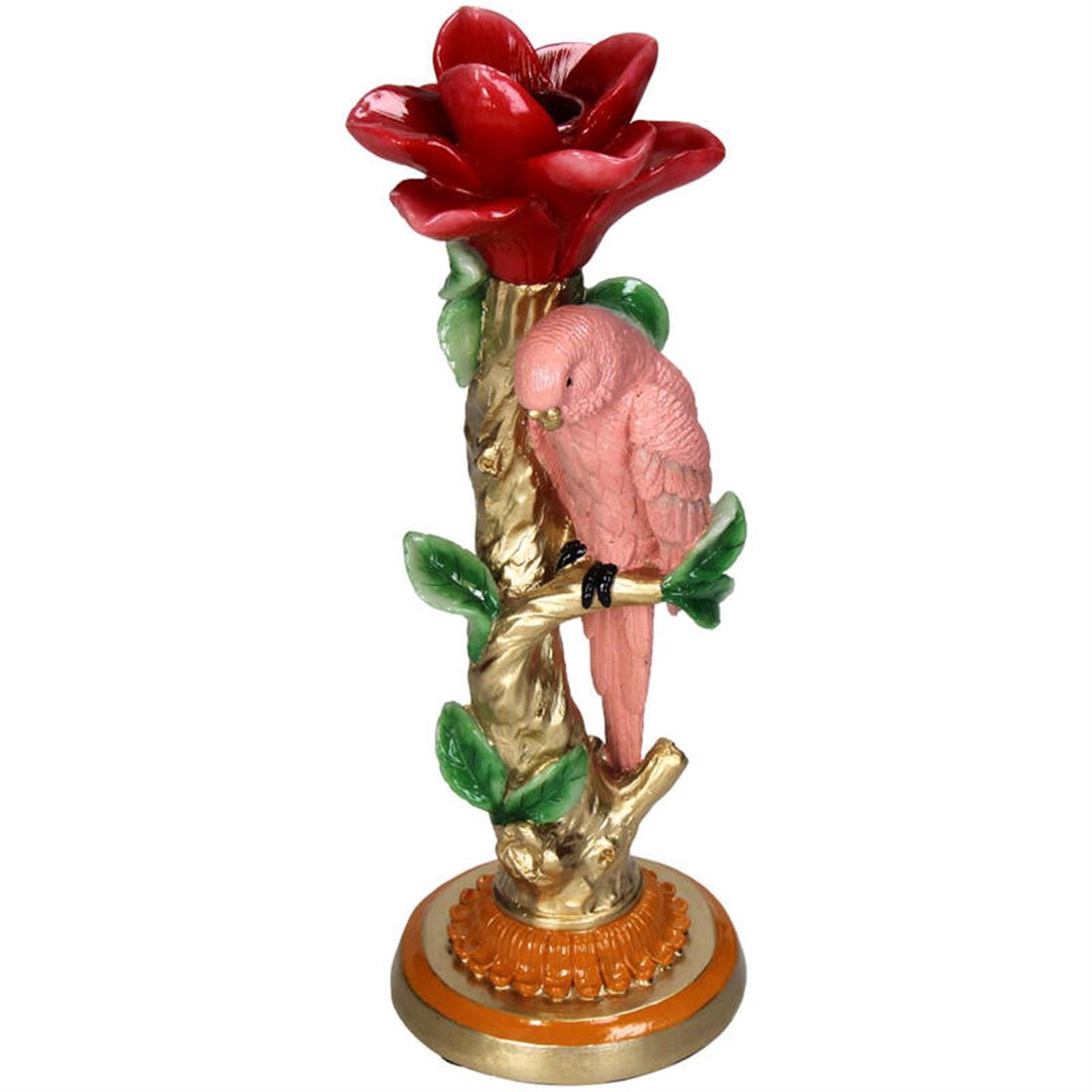 Candelabro Haste Dourada c/Flor & Pássaro 26x10cm