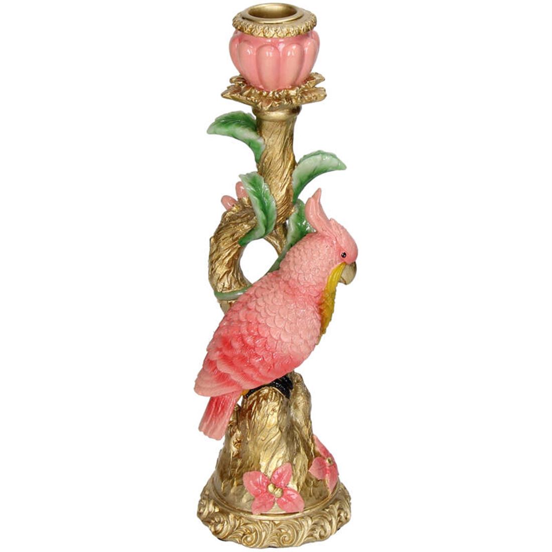 Candelabro c/Papagaio Verde/Dourado 28x9cm