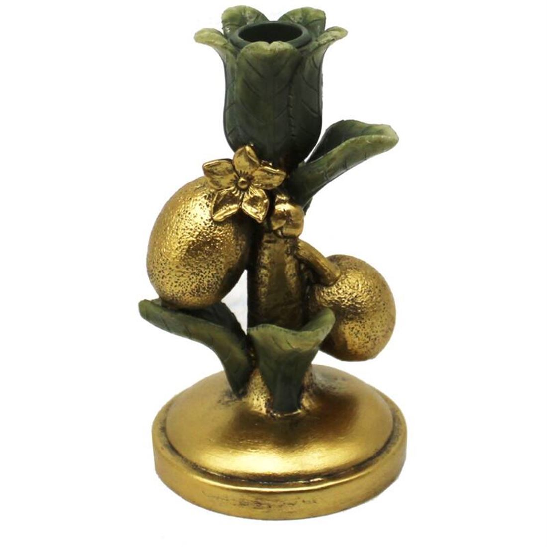 Candelabro Flor c/Limão Verde/Dourado 18x10cm