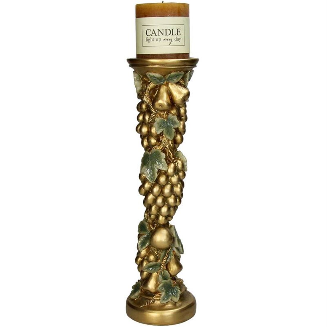 Candelabro Cachos Uva Verde/Dourado 35x10cm