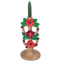 Candelabro Bege c/Flores Embutidas 30x16cm