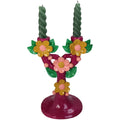 Candelabro Vermelho x2 c/Flores Embutidas 26x20cm