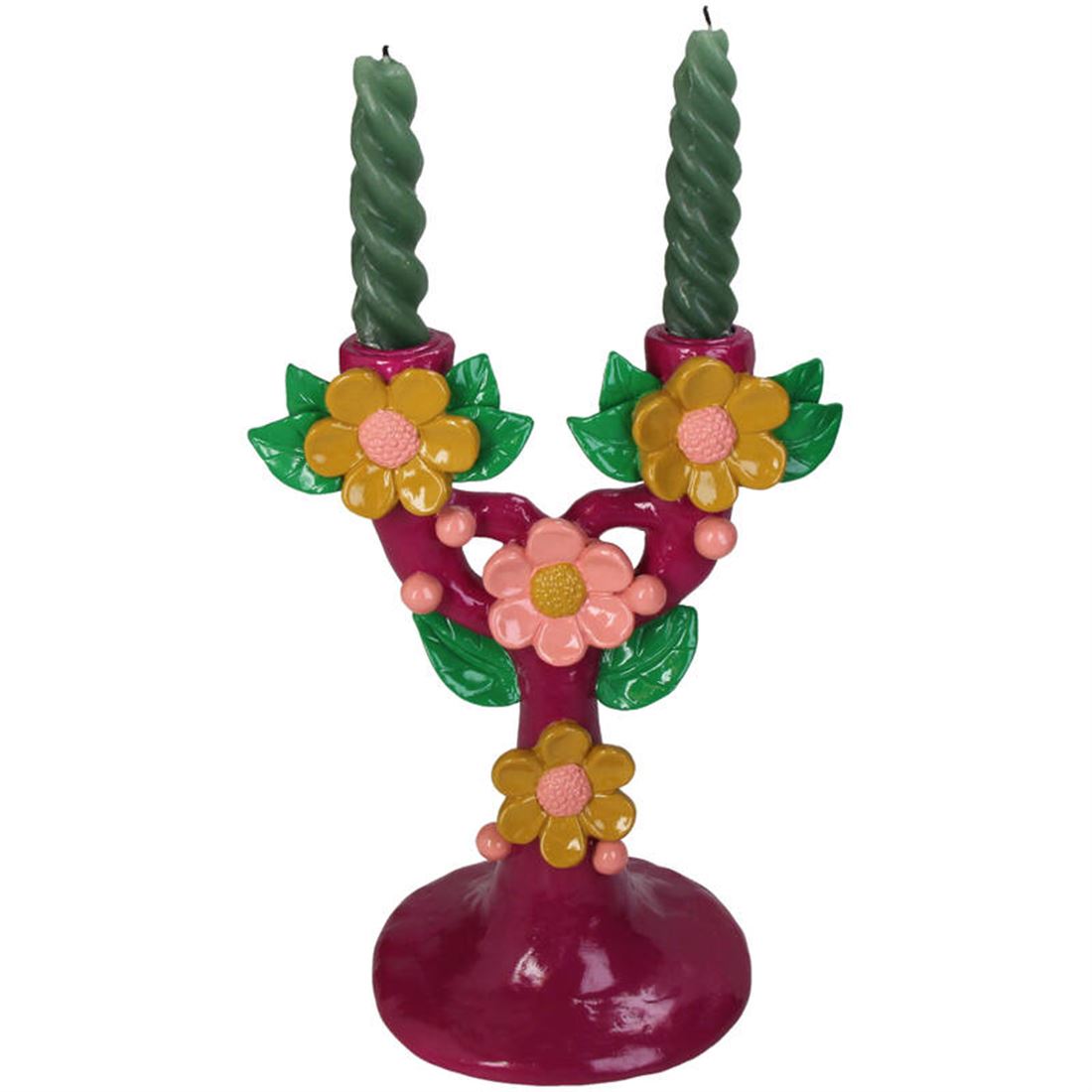Candelabro Vermelho x2 c/Flores Embutidas 26x20cm